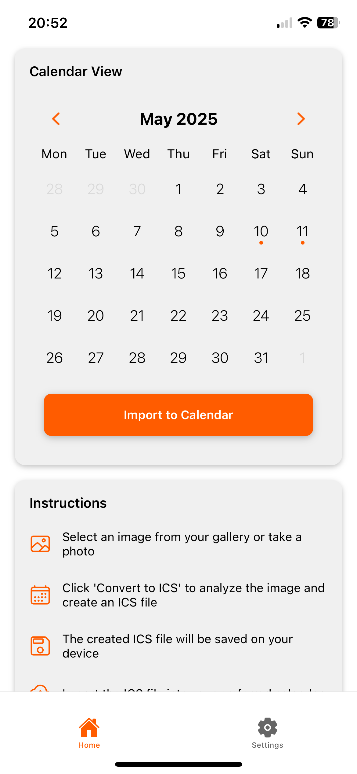 Screenshot to Calendar App Interface